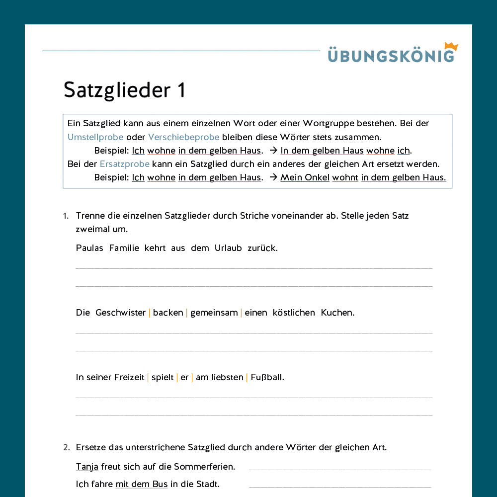 Königspaket: Satzglieder (Deutsch, 5. Klasse) - Inklusive Test ...