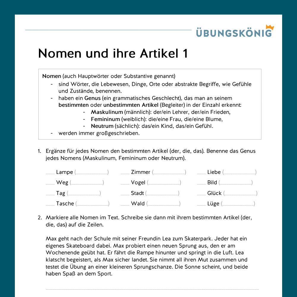 Königspaket: Nomen (Deutsch, Wortarten) - inklusive Test