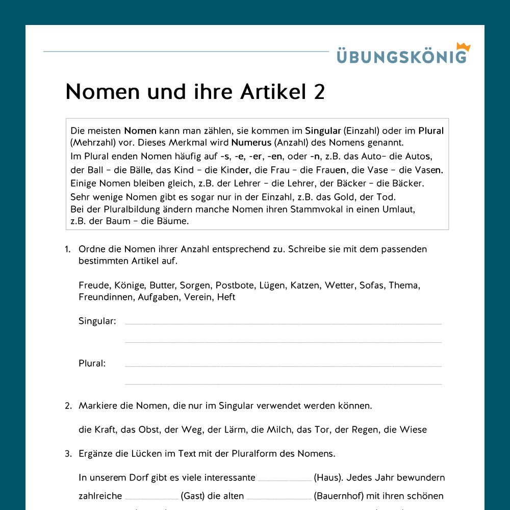 Königspaket: Nomen (Deutsch, Wortarten) - inklusive Test