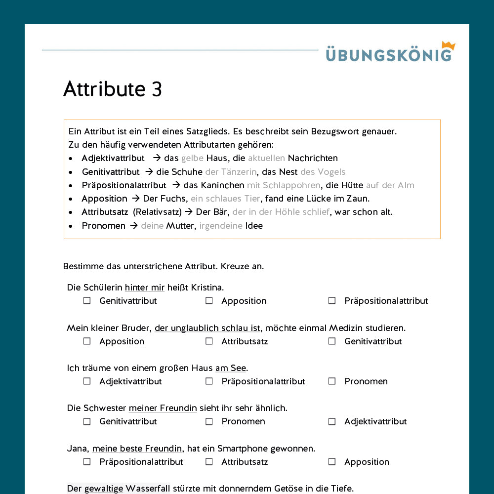 Königspaket: Attribute (Deutsch, 6. Klasse) - inklusive Test!