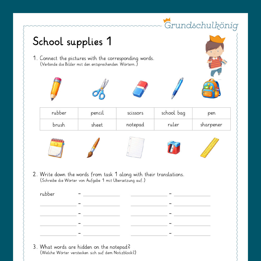 Königspaket: School Supplies (Englisch 3. & 4. Klasse)