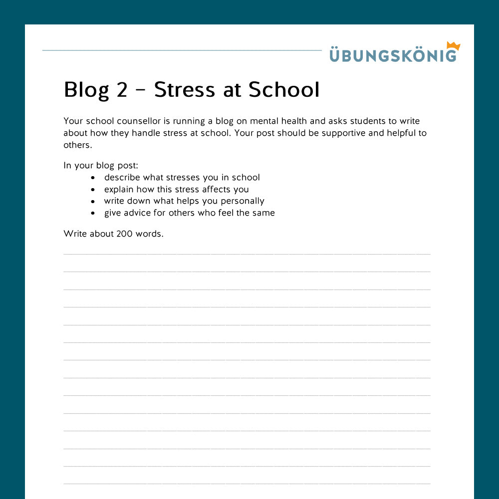 Königspaket: Guided Writing - Blog Entry (Englisch, 7. Klasse)