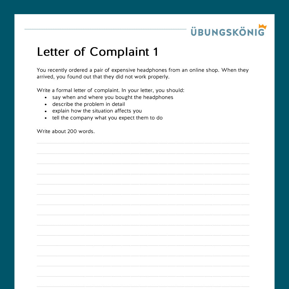 Königspaket: Guided Writing - Letter of Complaint (Englisch, 7. Klasse)