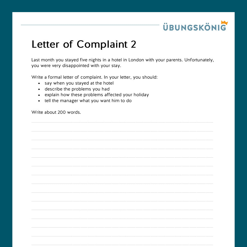 Königspaket: Guided Writing - Letter of Complaint (Englisch, 7. Klasse)