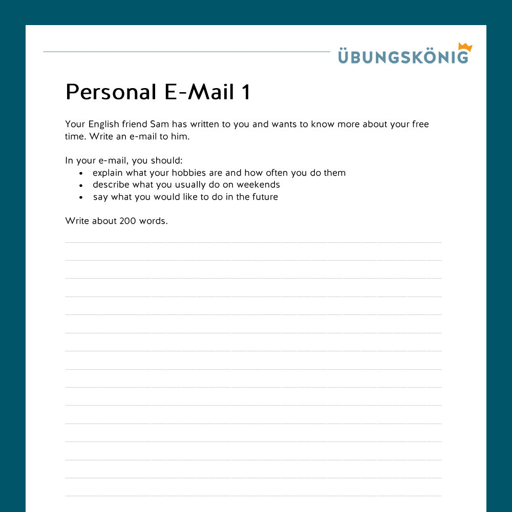 Königspaket: Guided Writing - Personal E-Mail (Englisch, 7. Klasse)