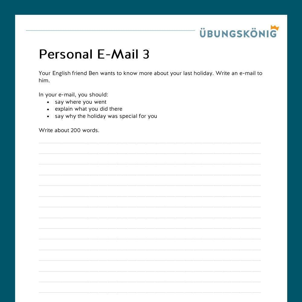 Königspaket: Guided Writing - Personal E-Mail (Englisch, 7. Klasse)