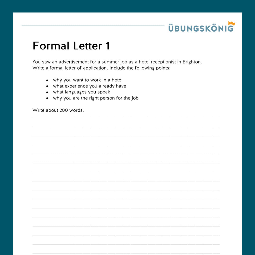 Königspaket: Guided Writing - Formal Letter (Englisch, 7. Klasse)