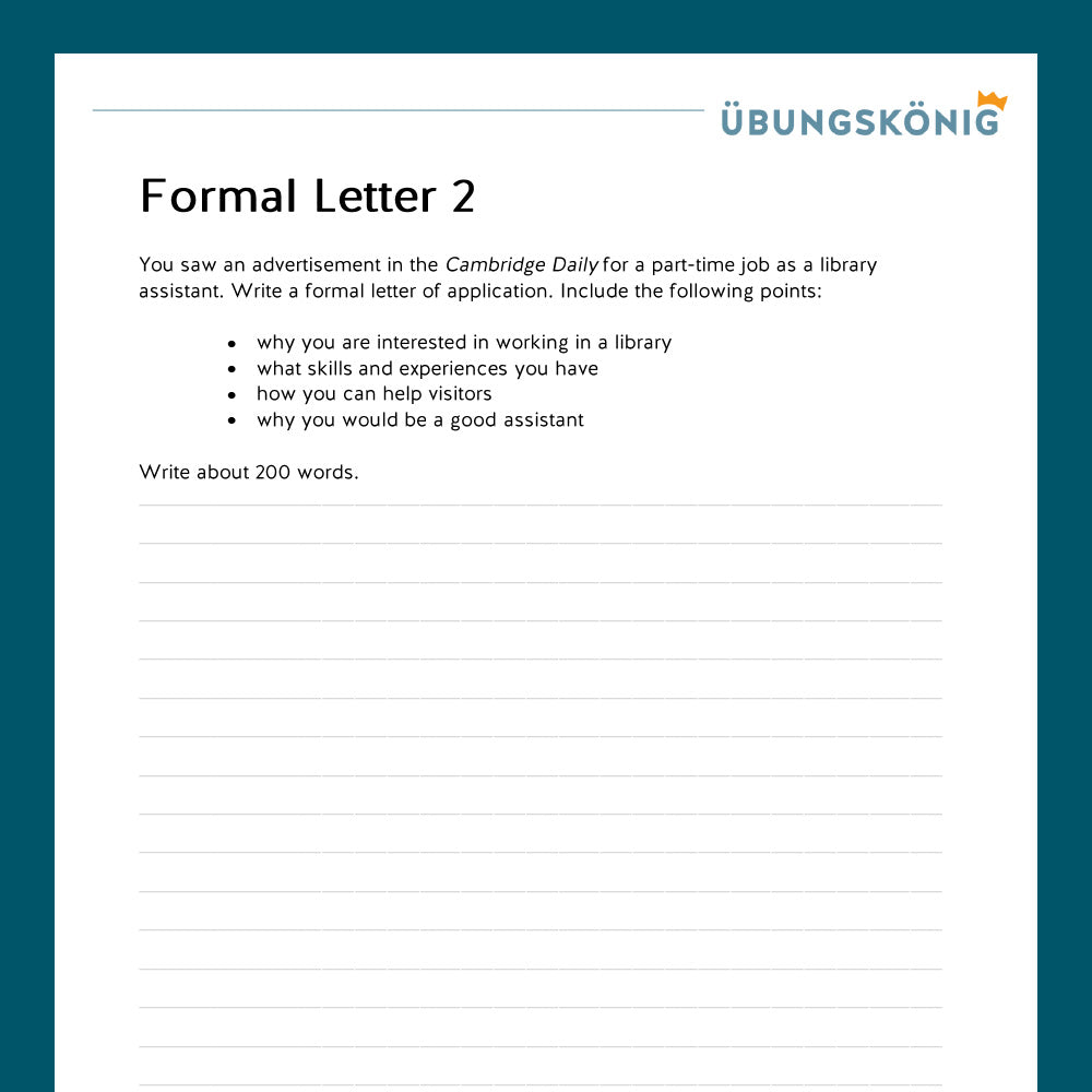 Königspaket: Guided Writing - Formal Letter (Englisch, 7. Klasse)