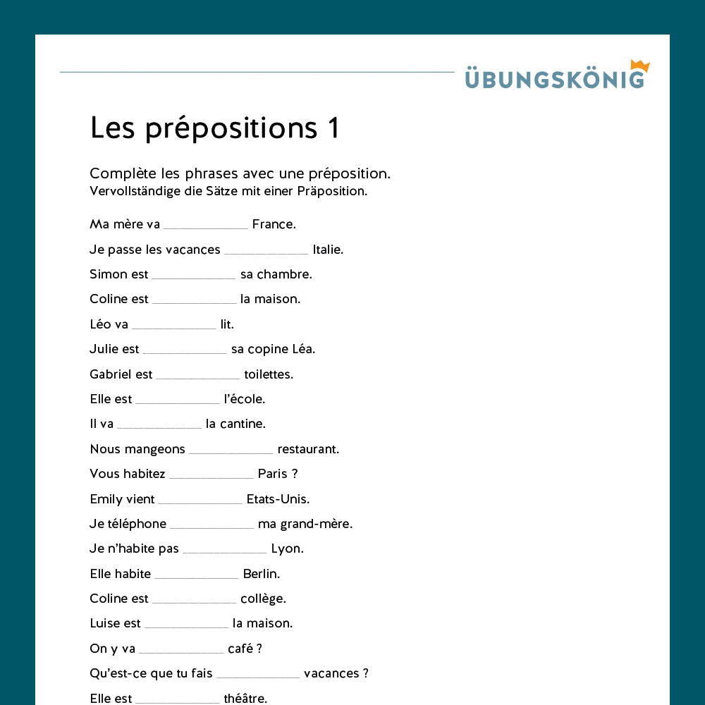 Königspaket: Präpositionen - Les Prépositions (Französisch, 1. Lernjahr) - inklusive Test!