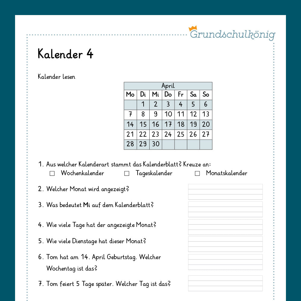 Königspaket: Kalender (Sachkunde, 2. Klasse) - inklusive Test