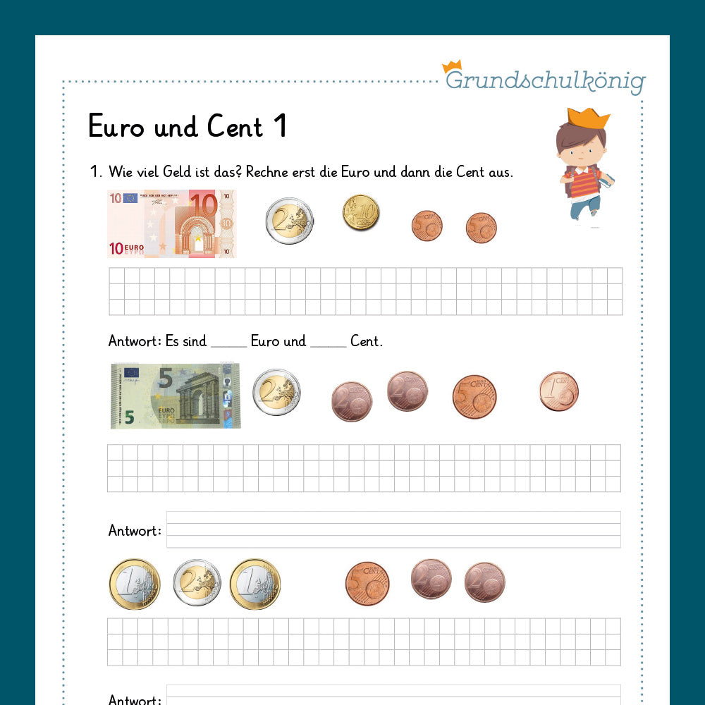 Königspaket: Rechnen mit Euro und Cent (Mathe, 1. Klasse) - inklusive Test