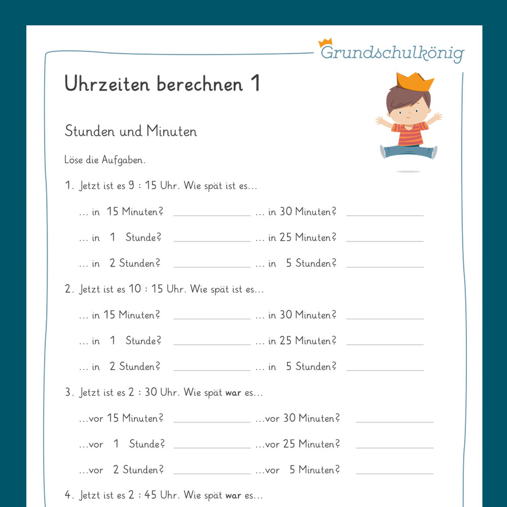 Königspaket: Uhrzeiten berechnen (Mathe, 2. Klasse) - inklusive Test