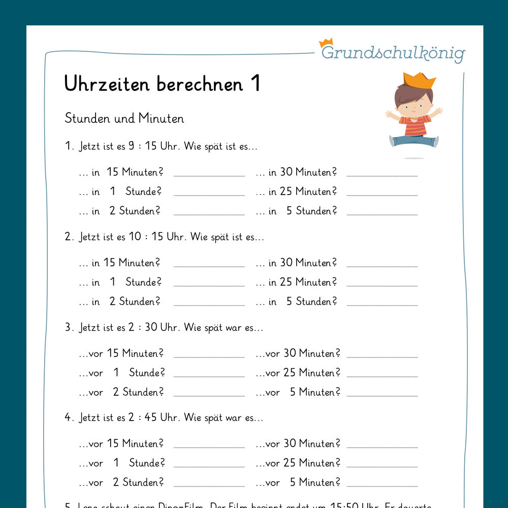 Königspaket: Uhrzeiten berechnen (Mathe, 2. Klasse) - inklusive Test