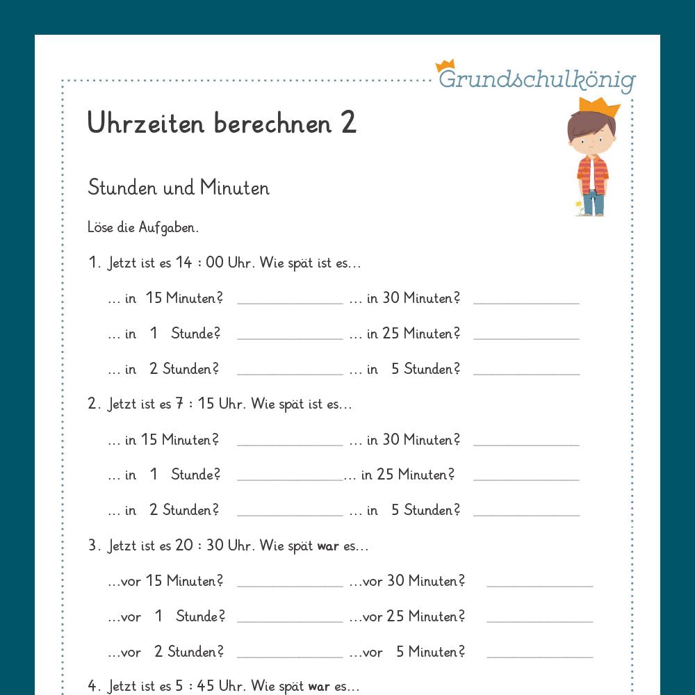 Königspaket: Uhrzeiten berechnen (Mathe, 2. Klasse)