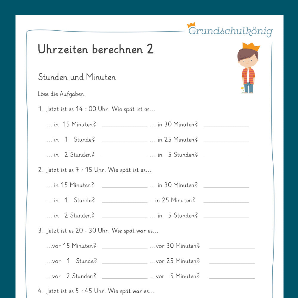 Königspaket: Uhrzeiten berechnen (Mathe, 2. Klasse) - inklusive Test