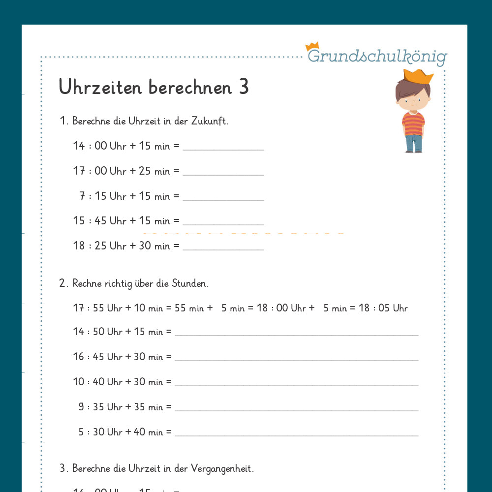 Königspaket: Uhrzeiten berechnen (Mathe, 2. Klasse)