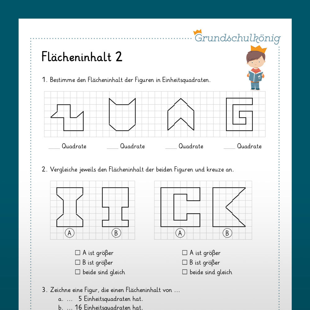 Königspaket: Umfang und Fläche (Mathe, 4. Klasse) - inklusive Test