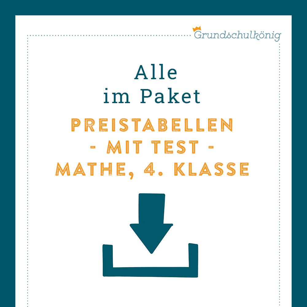 Königspaket: Preistabellen (Mathe, 4. Klasse) - inklusive Test!