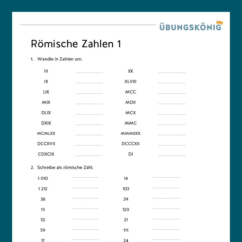 Königspaket: Römische Zahlen (Mathe, 5. Klasse) - inklusive Test!