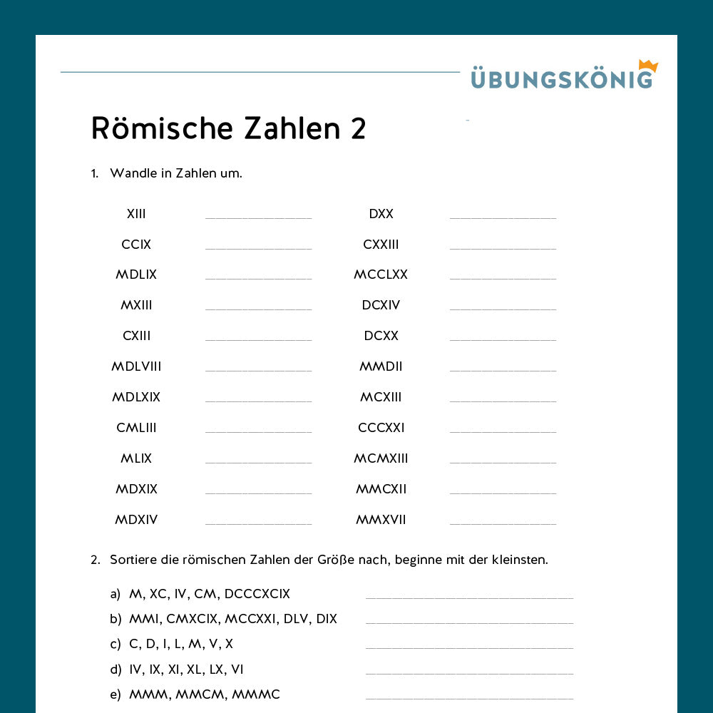 Königspaket: Römische Zahlen (Mathe, 5. Klasse) - inklusive Test!