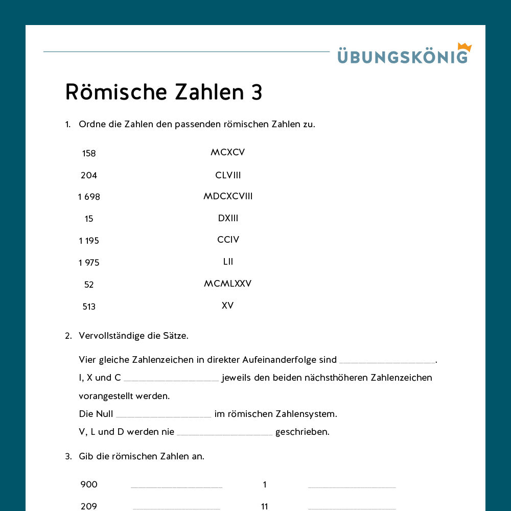 Königspaket: Römische Zahlen (Mathe, 5. Klasse) - inklusive Test!