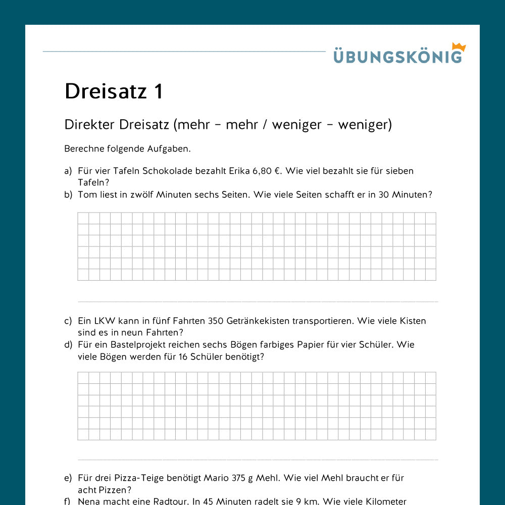 Königspaket: Dreisatz (Mathe, 6. Klasse) - inklusive Test