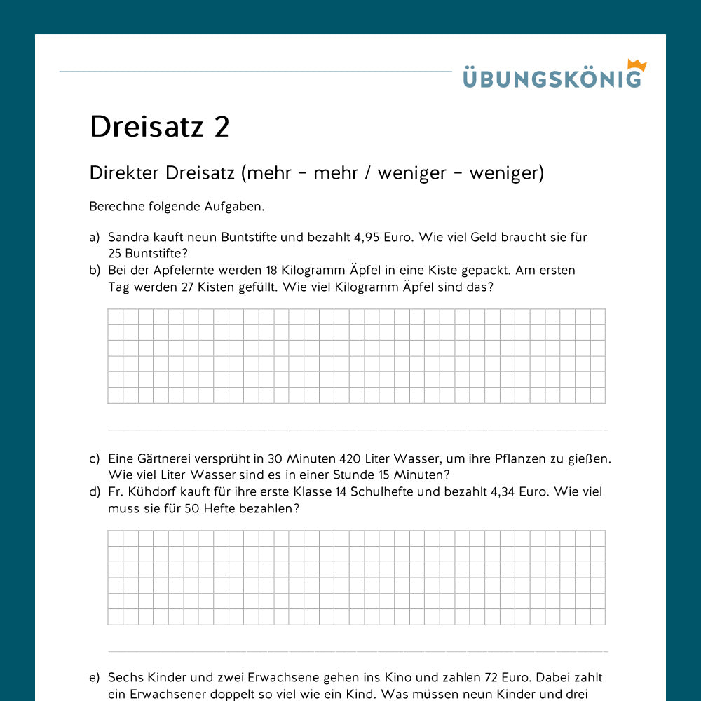 Königspaket: Dreisatz (Mathe, 6. Klasse) - inklusive Test
