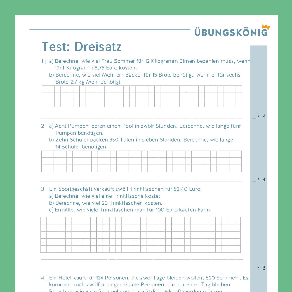 Königspaket: Dreisatz (Mathe, 6. Klasse) - inklusive Test