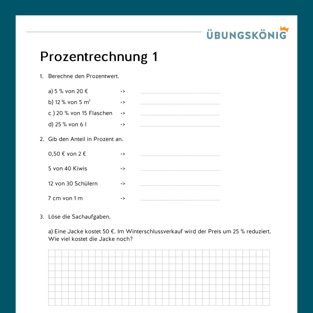 Königspaket: Prozentrechnung (Mathe, 6. Klasse) - mit Test