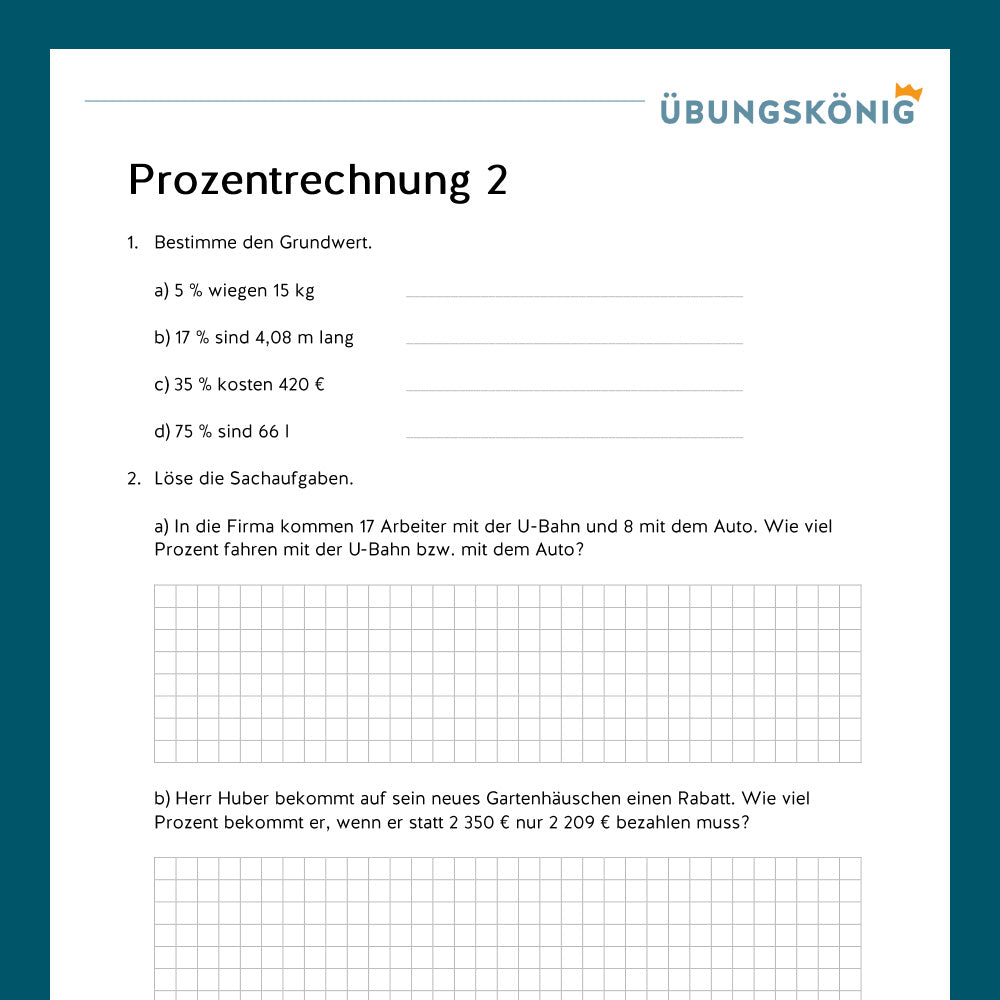Königspaket: Prozentrechnung (Mathe, 6. Klasse) - mit Test