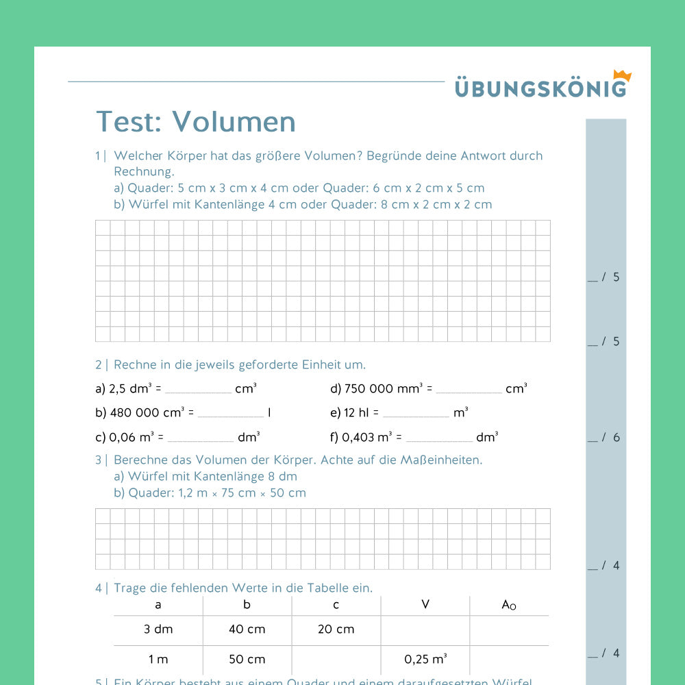 Königspaket: Volumen (Mathe, 6. Klasse) - inklusive Test