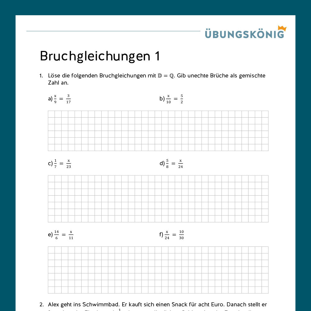 Königspaket: Bruchgleichungen (Mathe, 7. Klasse) - inklusive Test