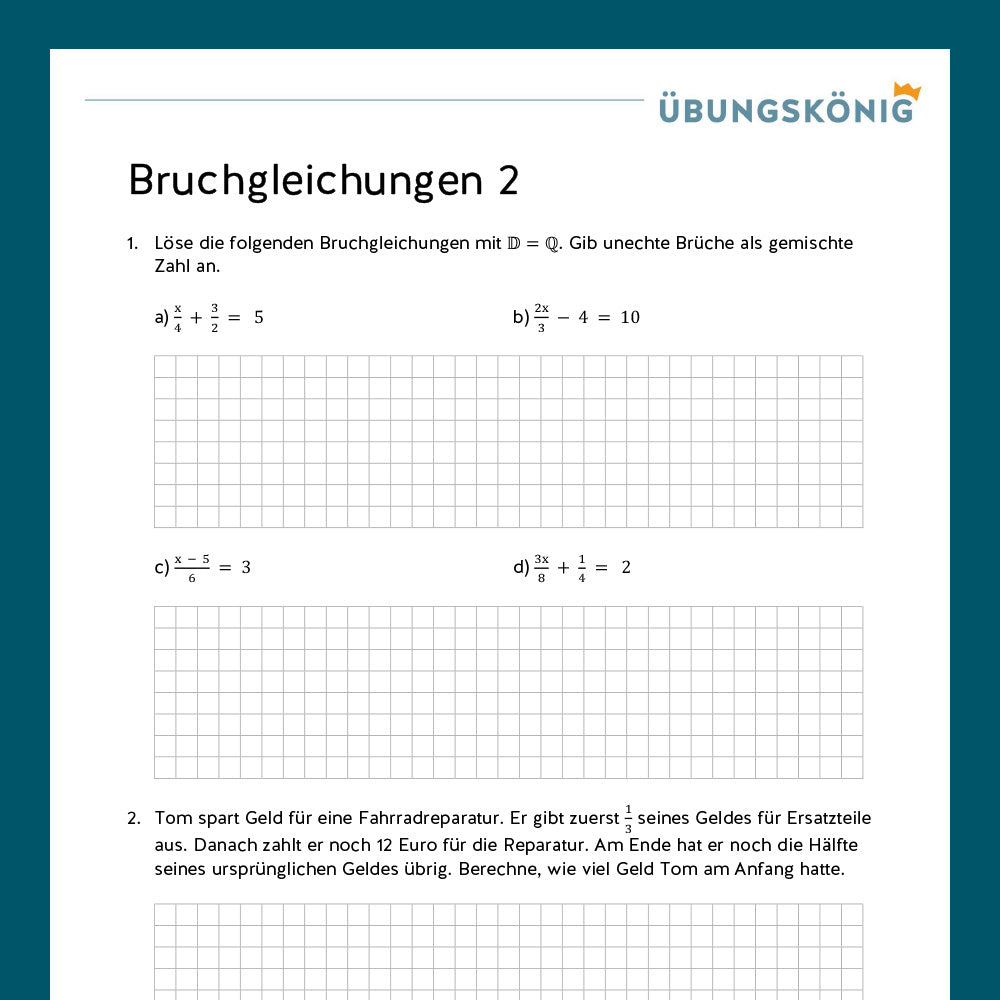 Königspaket: Bruchgleichungen (Mathe, 7. Klasse) - inklusive Test
