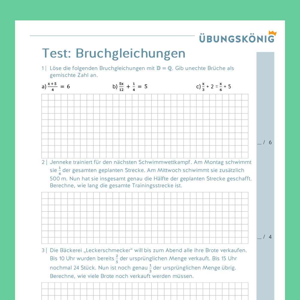 Königspaket: Bruchgleichungen (Mathe, 7. Klasse) - inklusive Test