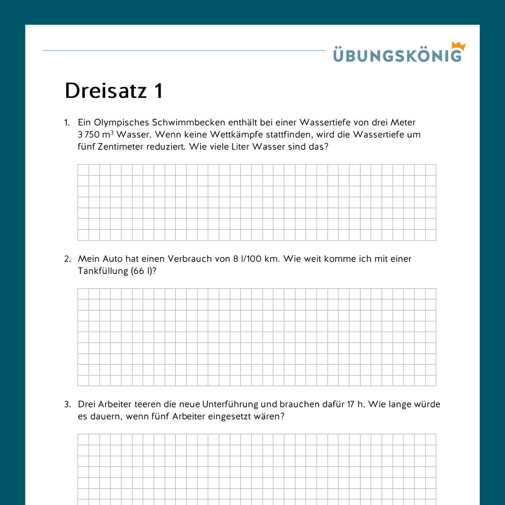 Königspaket: Dreisatz (Mathe, 7. Klasse) - inklusive Test