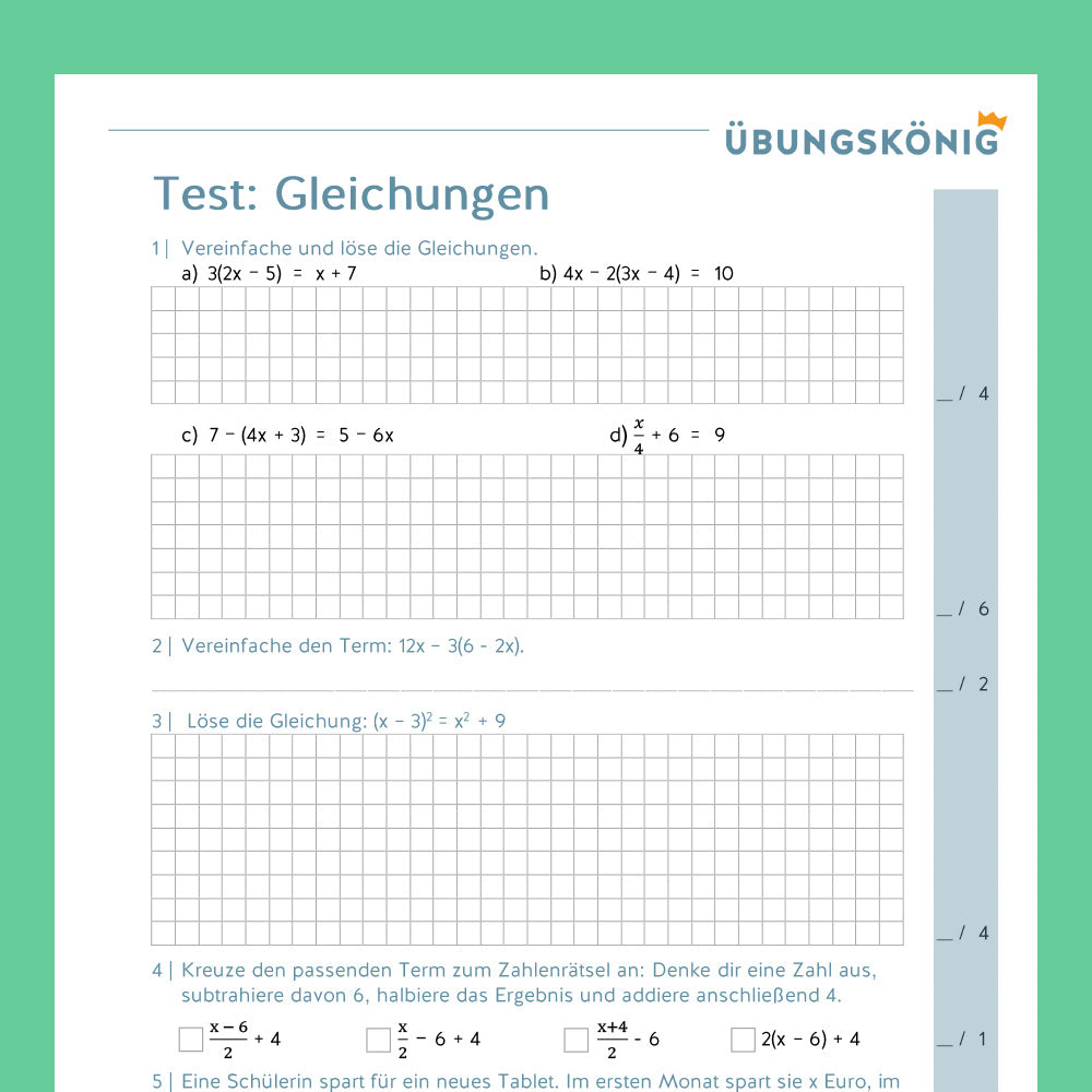 Königspaket: Gleichungen umformen (Mathe, 7. Klasse) - inklusive Test