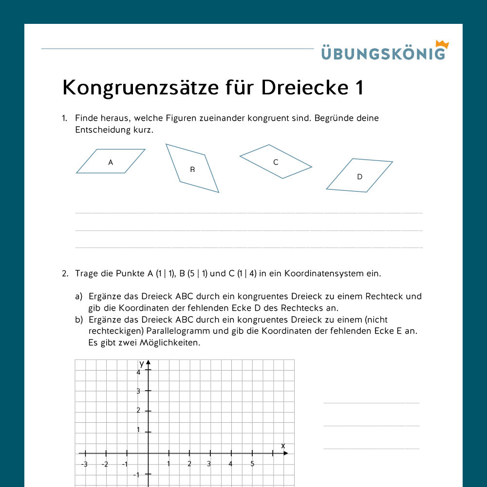 Königspaket: Kongruenzsätze für Dreiecke  (Mathe, 7. Klasse) - inklusive Test