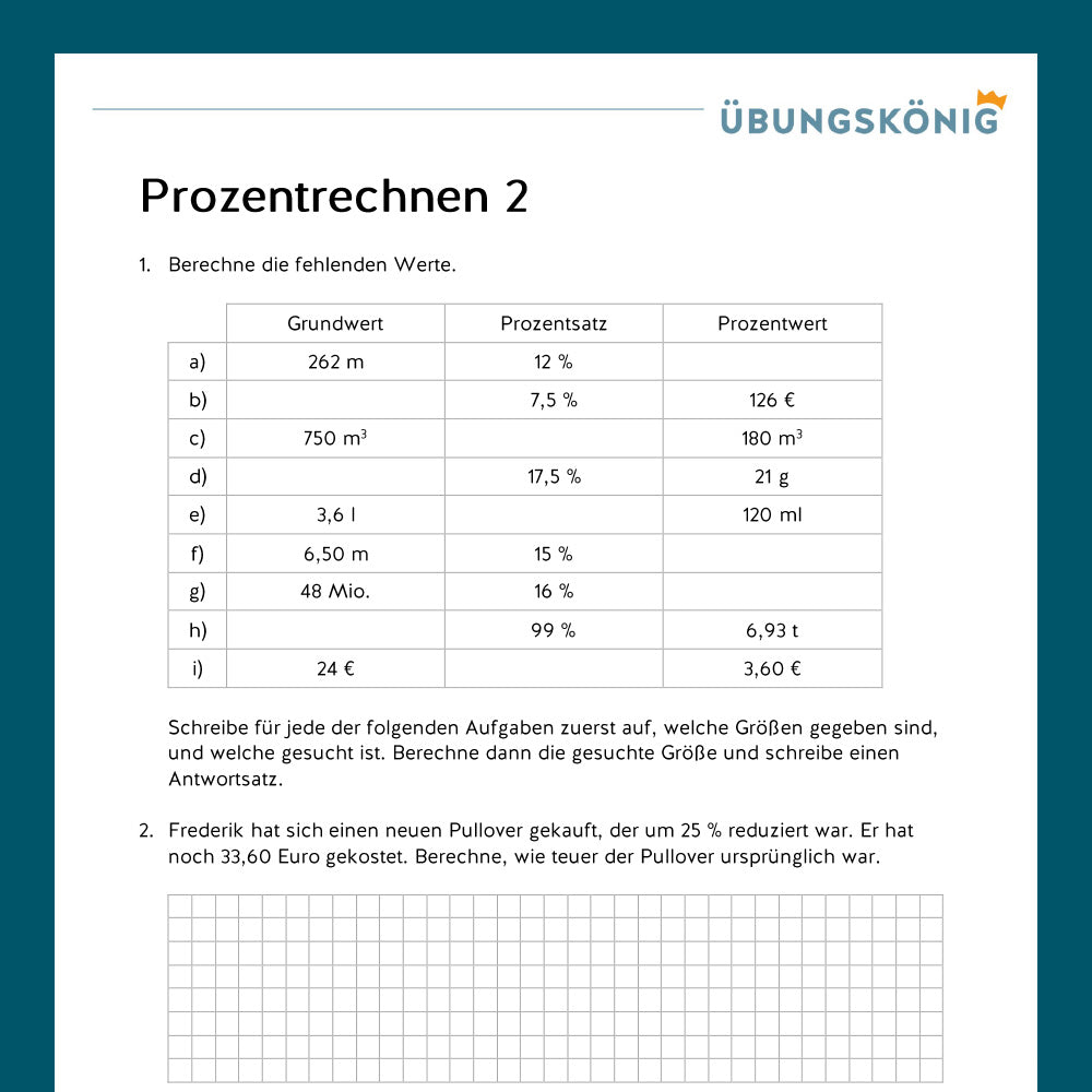 Königspaket: Prozentrechnung (Mathe, 7. Klasse) - inklusive Test