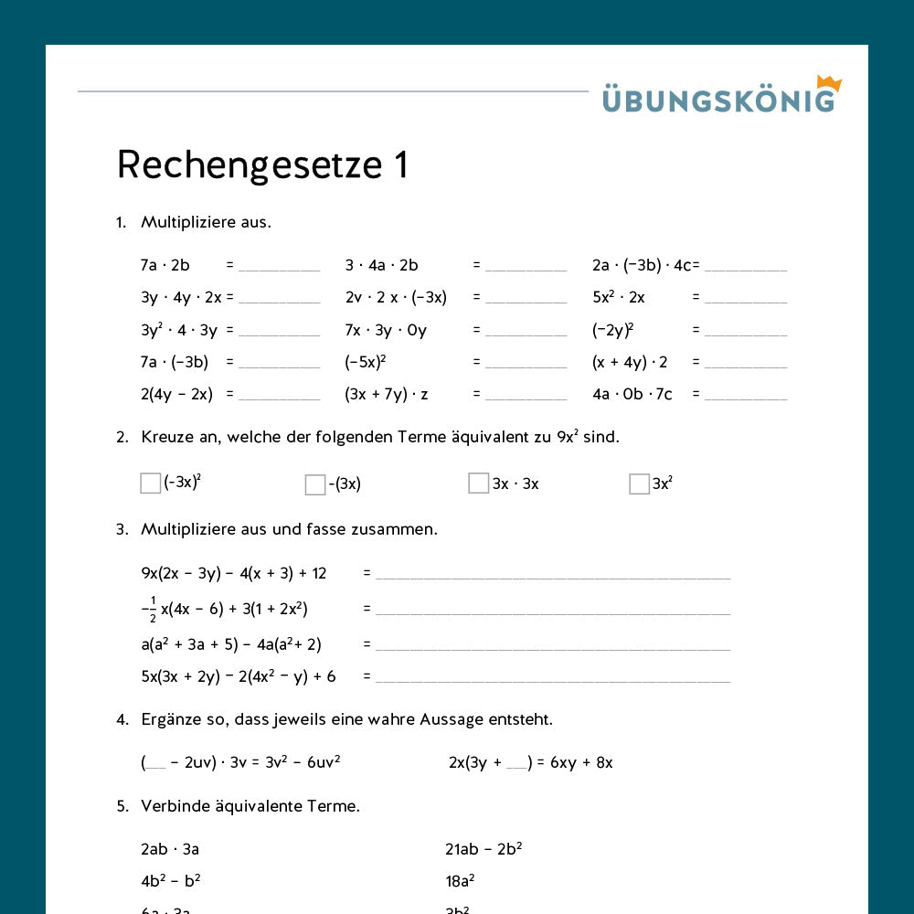 Königspaket: Rechengesetze (Mathe, 7. Klasse) - inklusive Test