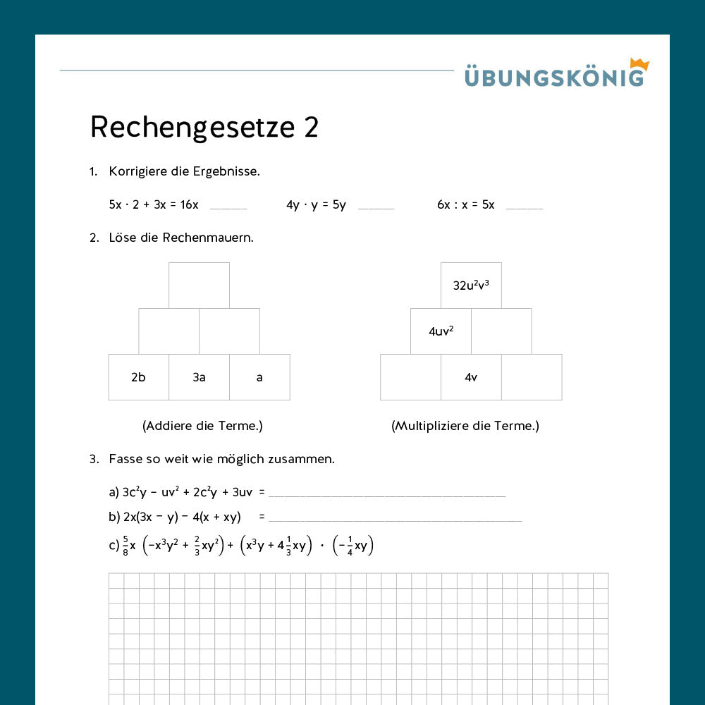 Königspaket: Rechengesetze (Mathe, 7. Klasse) - inklusive Test