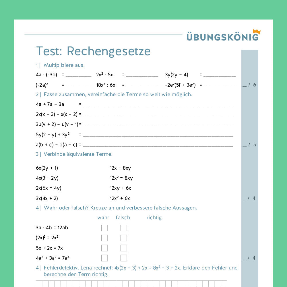 Königspaket: Rechengesetze (Mathe, 7. Klasse) - inklusive Test