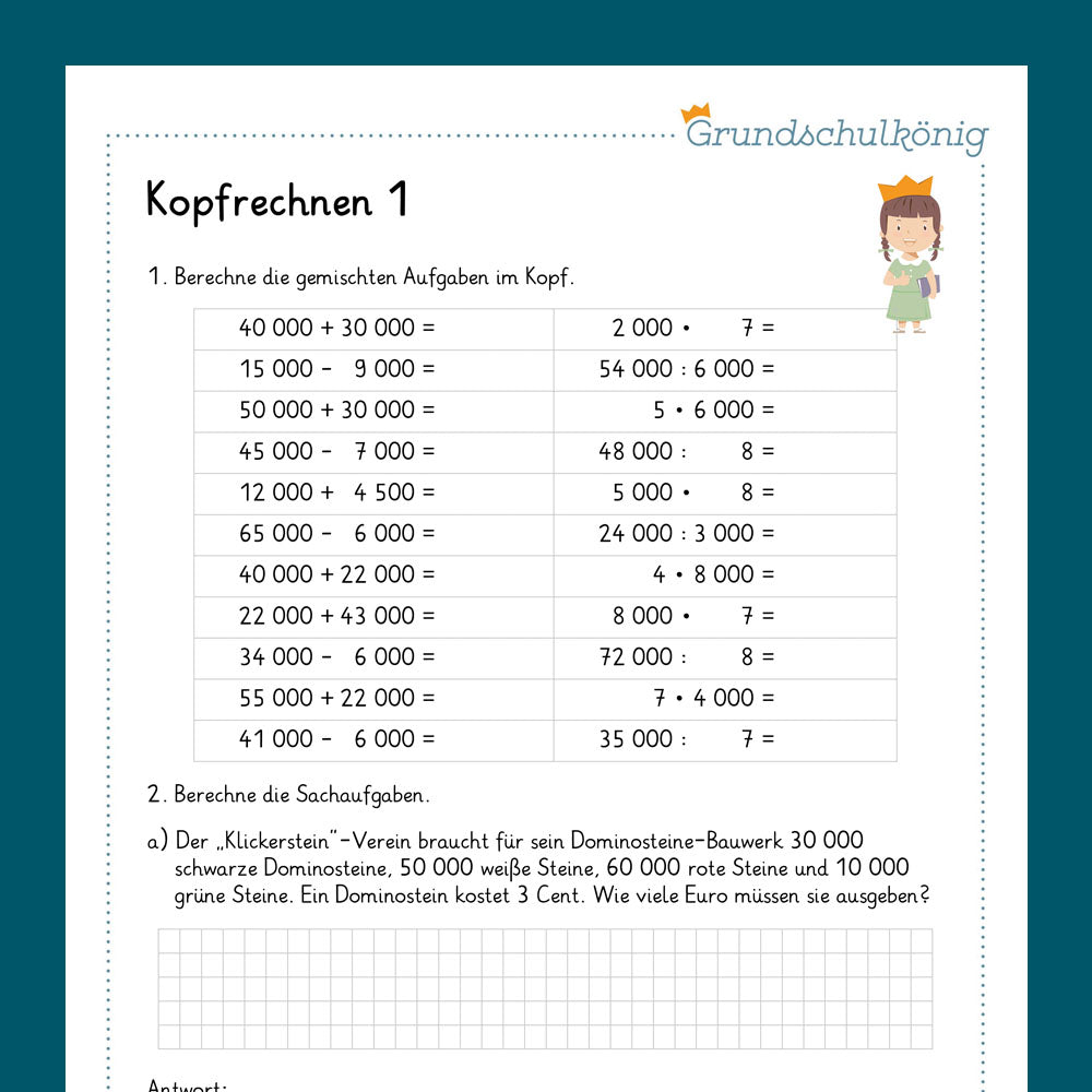 Königspaket: Kopfrechnen im ZR 100 000 (Mathe, 4. Klasse) - inklusive Test