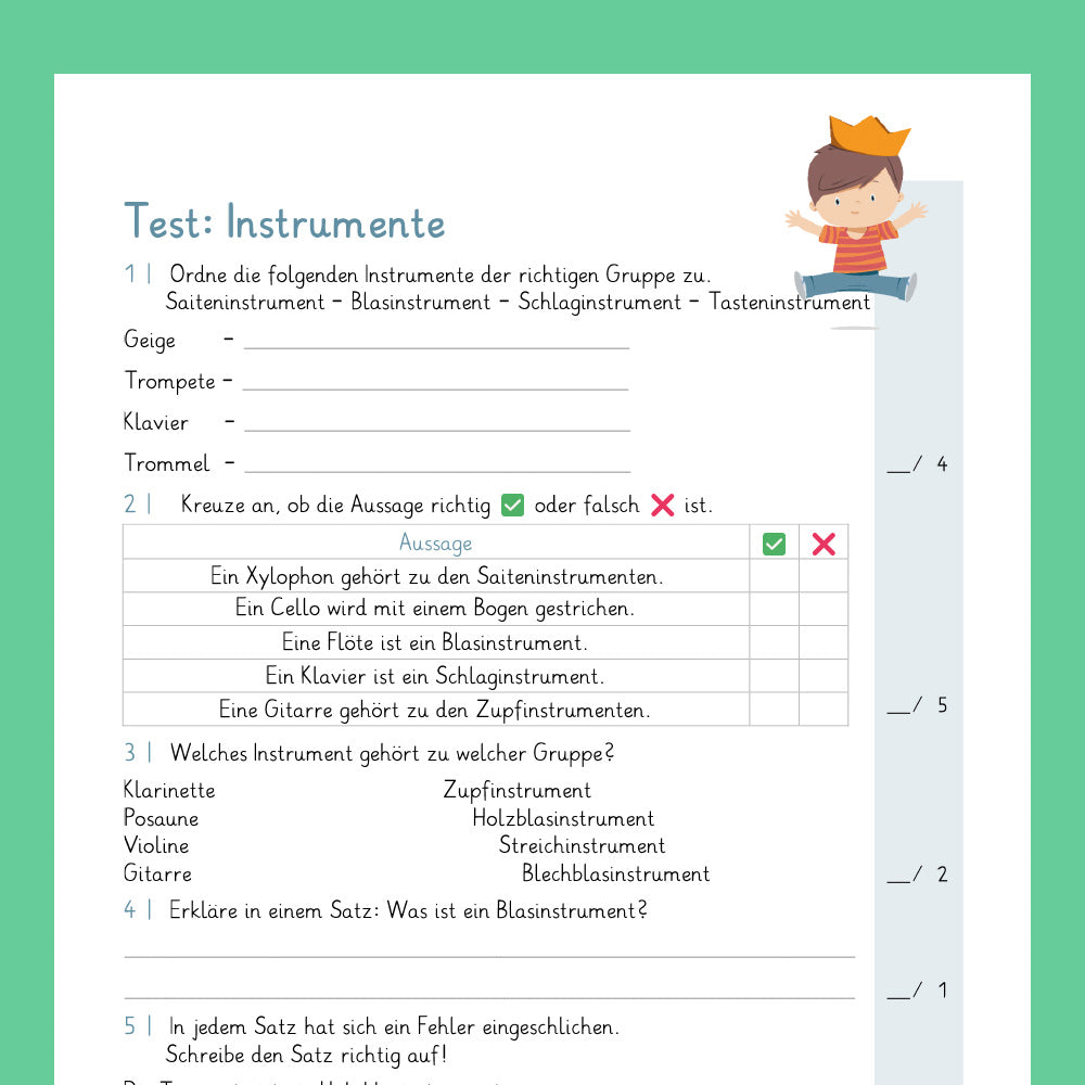 Königspaket: Instrumentenlehre (Musik, Grundschule) - inklusive Test