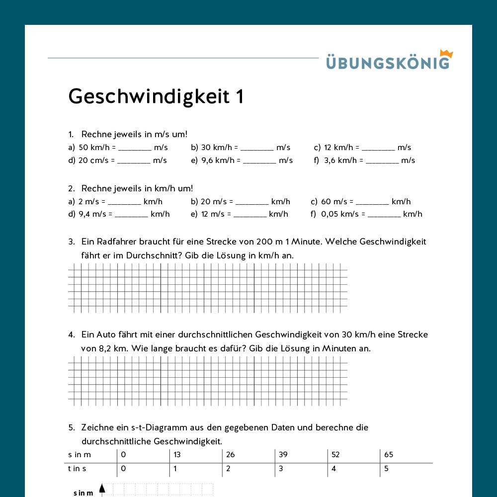 Königspaket: Geschwindigkeit (Physik, 7. Klasse)