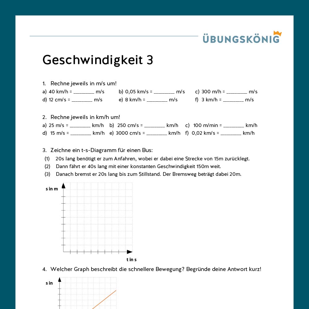 Königspaket: Geschwindigkeit (Physik, 7. Klasse)