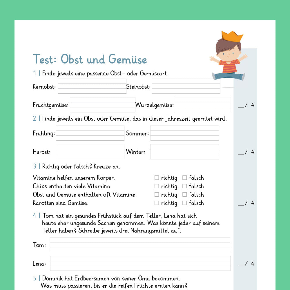 Königspaket: Obst & Gemüse - inklusive Test (2. Klasse)