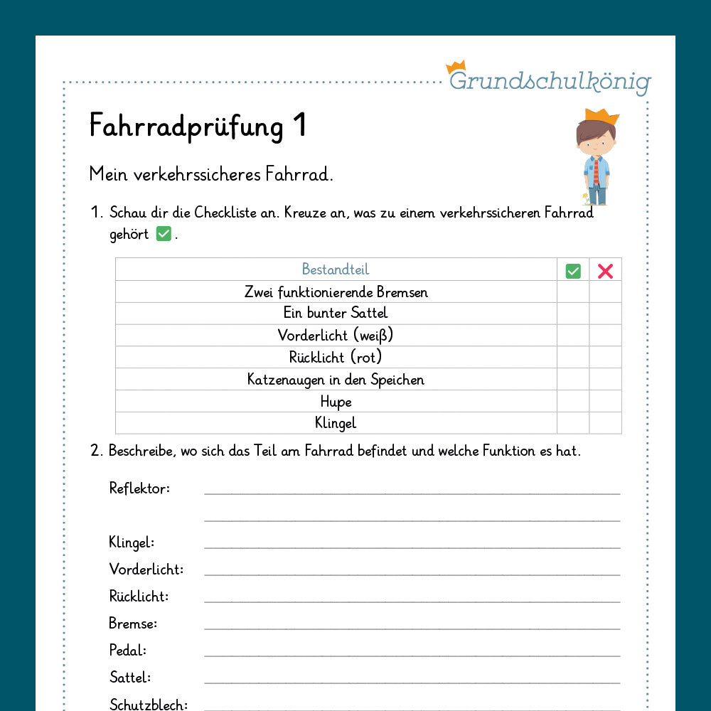Königspaket: Fahrradprüfung (Sachunterricht)
