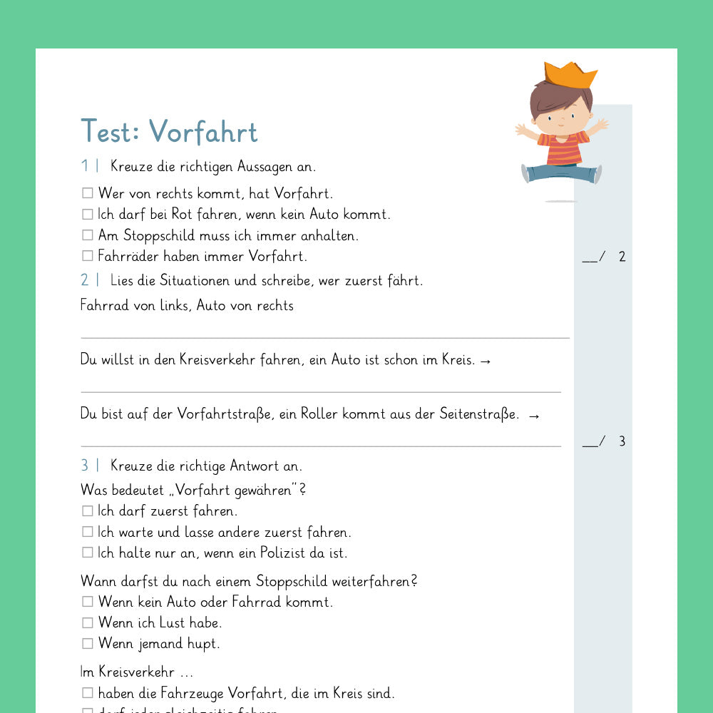 Königspaket: Vorfahrtsregeln (Sachkunde)  - inklusive Test