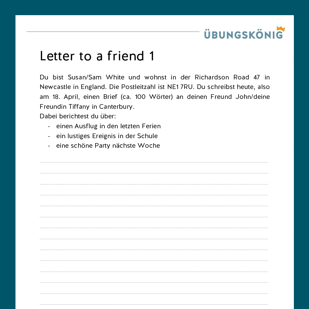 Königspaket: Letter to a friend (Text Production - Englisch, 5. Klasse)