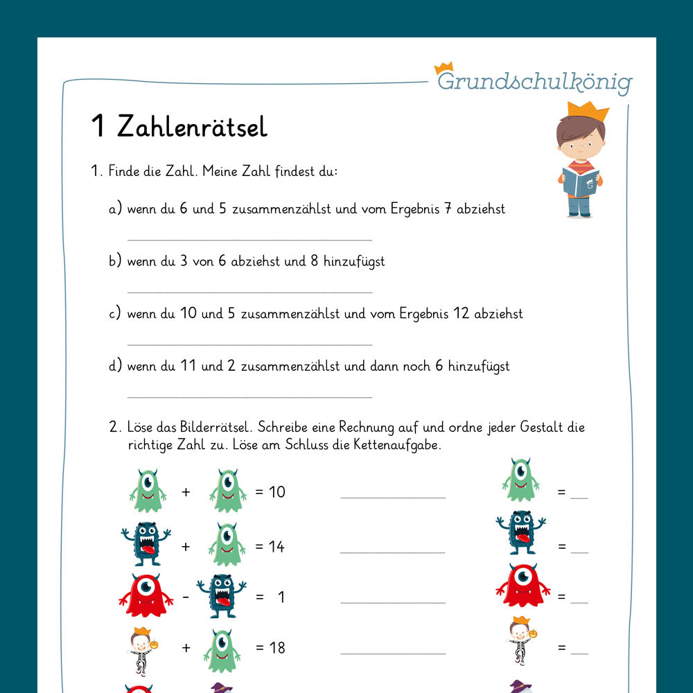 Mathe, 1. Klasse: Wiederholung des Jahresstoffs 2